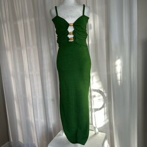 Elegant Green Bodycon Knit Fabric Vacation Dress